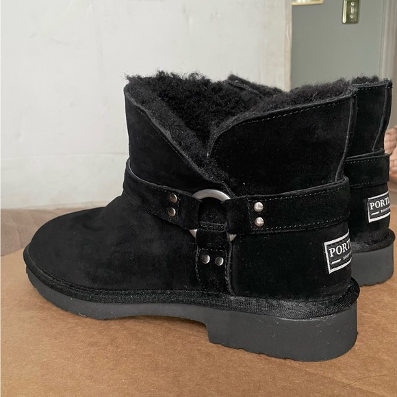 Portland Boot Company Alberta Buckle Short Moto Suede Wool Women’s Black Boots 8 - Picture 1 of 7